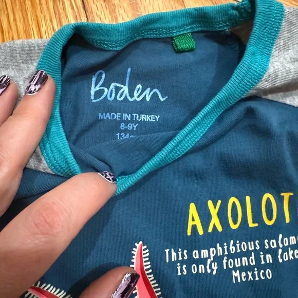 Mini Boden Axolotl Kids Long Sleeve Shirt - Blue and Gray - Picture 3 of 4